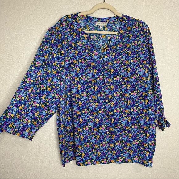 Adrienne Vittadini Floral 3/4 Sleeves Tie Pull Over Top - Picture 2 of 13
